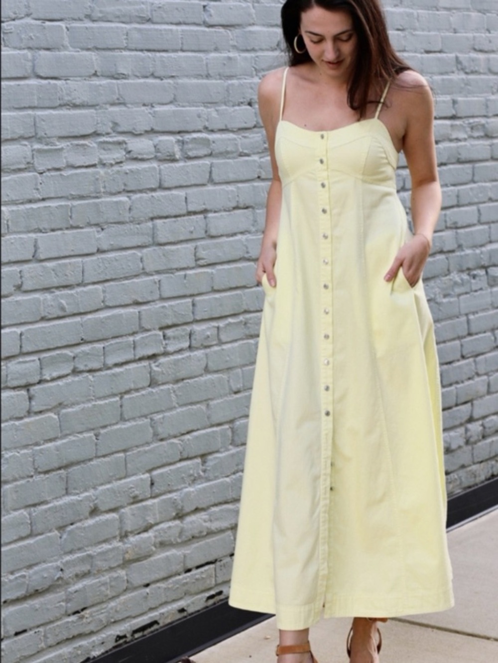 Free People Denim maxi dress yellow